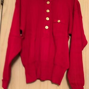 Talbots Red Women's Sweater 100% Merino Wool with Gold Buttons